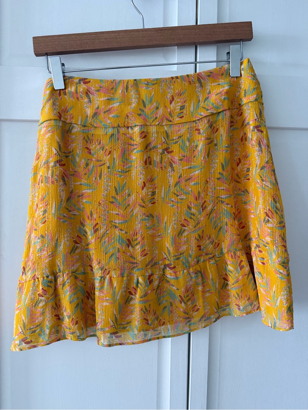 Sezane Silk Metallic Floral Mini Skirt Yellow Tie Front size FR 40/ US 6-8 - Picture 8 of 14